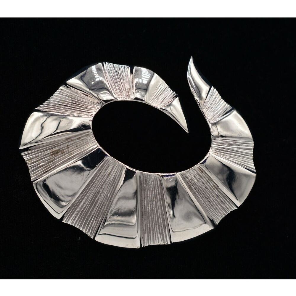 MJ Ent Vintage Pin Brooch Silver Tone Curl Abstract Chunky Signed NOS 1980s 9B